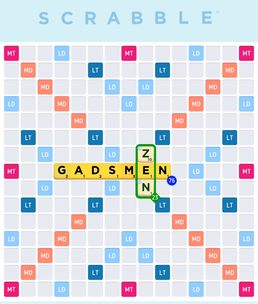 illustration du jeu scrabble go avec les mots gadsmen et zen